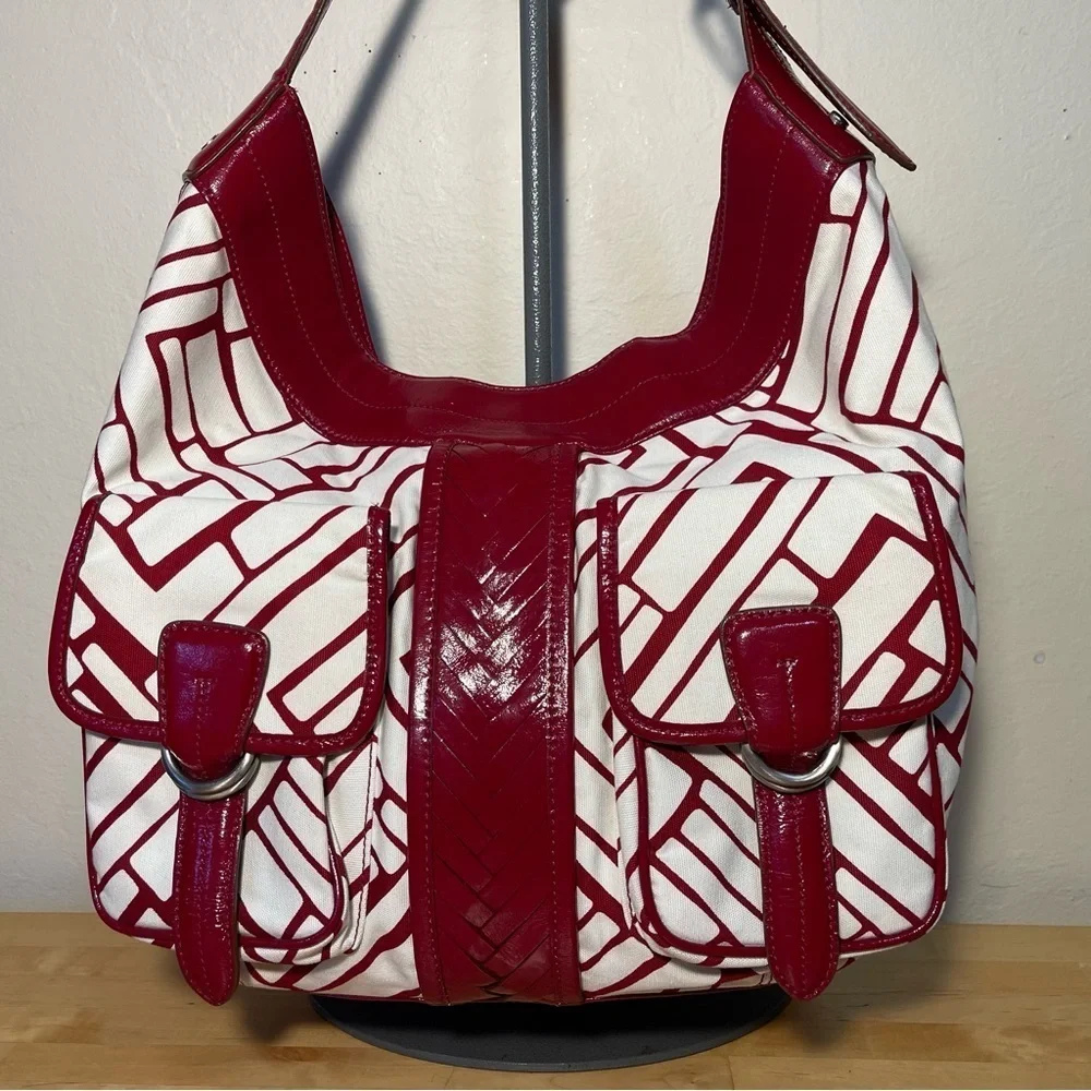 Cole Haan Canvas Leather Hobo Bag Shoulder Purse Vintage Style Multicolor Tote